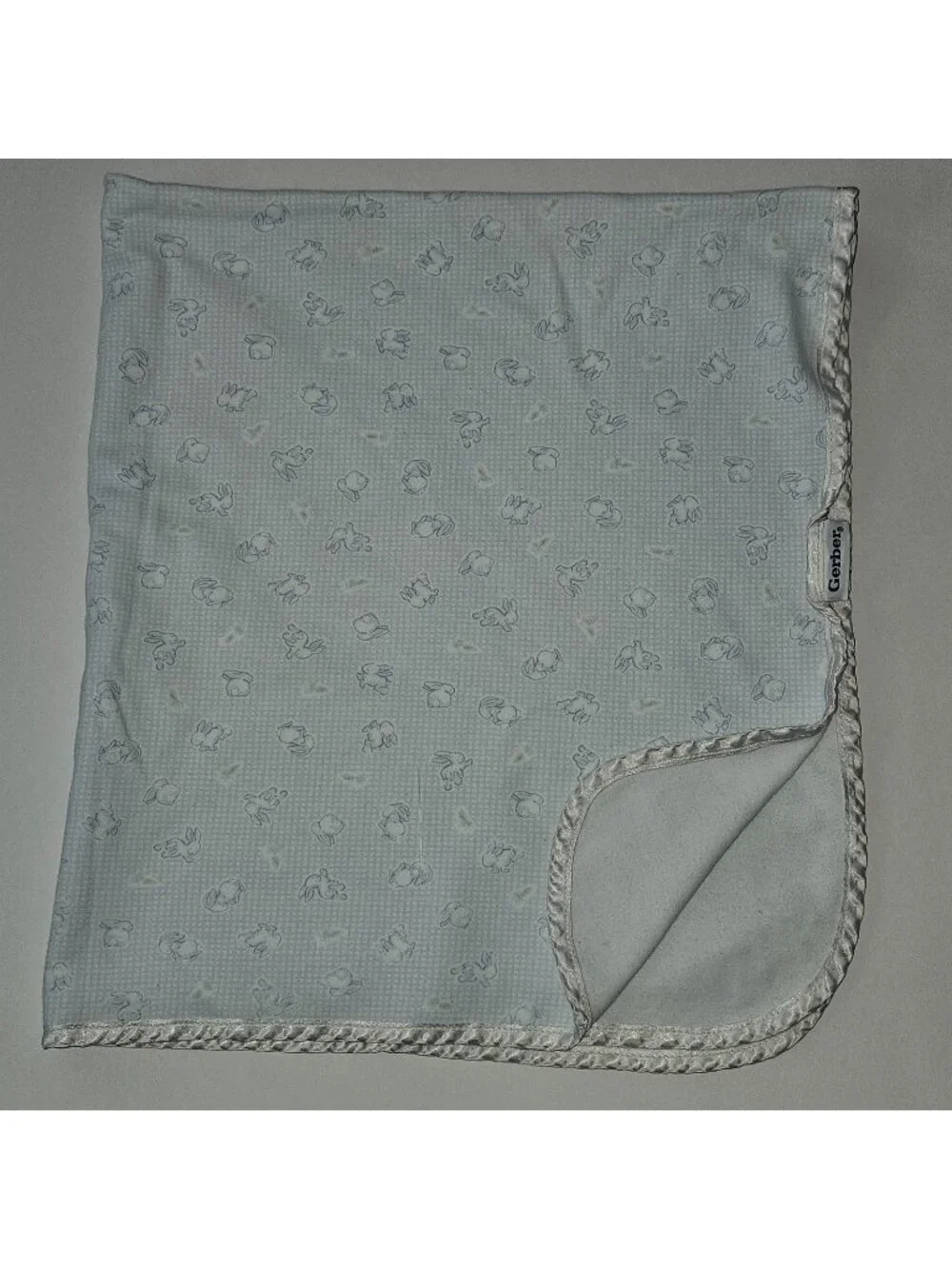 Gerber Blue White Bunny Rabbit Carrots Baby Blanket Cotton Satin Trim 29x32